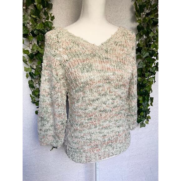 Vintage Ann Stevens Pastel Acrylic Chunky Knit V Neck Sweater Women's Small - Picture 2 of 10